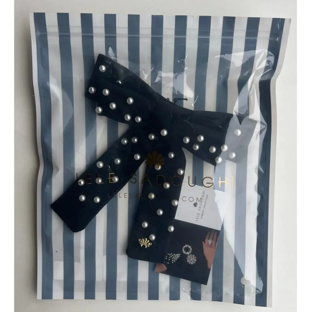 Lele Sadoughi Pearl Velvet Bow Barrette Black NWT